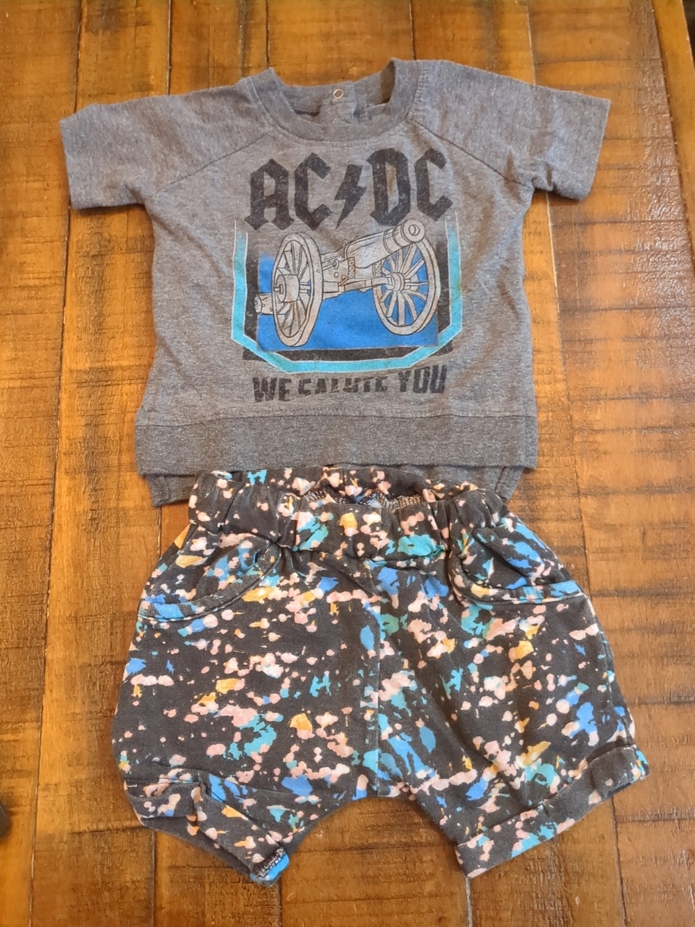 AC/DC Baby Gray Graphic Tee and Splatter Print Shorts Set
